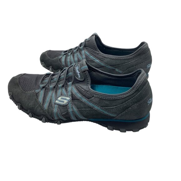 Skechers Women 7.5 Leather Blend Slip On Athletic Sneakers Gray Blue Breathable - Picture 3 of 7